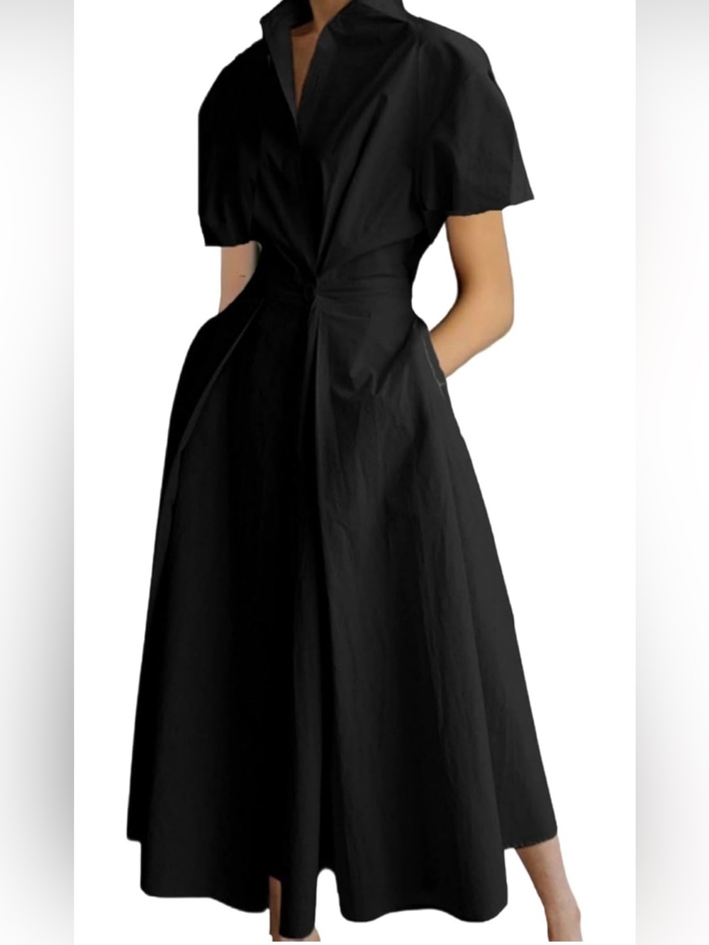 A Line Button Pleated Long Dresses with Pockets NWOT